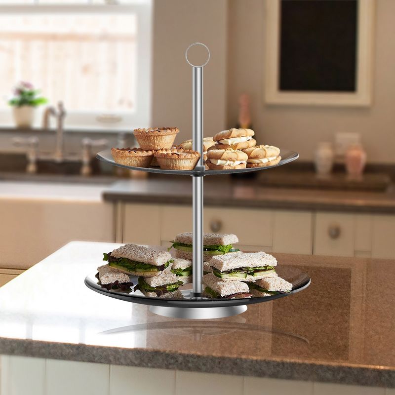 Dessert Tower - 2-Tier Round Glass Display Stand - Great for Cookies, Cupcakes, Pastries, Hors d'oeuvres, and Appetizers by Chef Buddy (Silver), 3 of 7