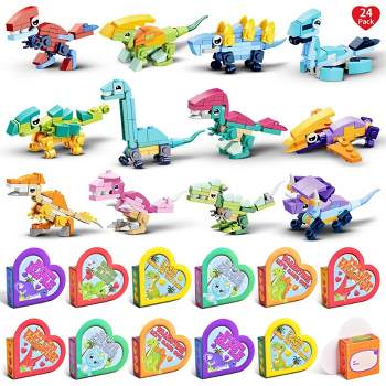 Fun Little Toys Valentine Dinosaur Building Block with Heart Box 24pc