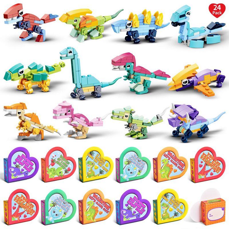 Fun Little Toys 24 PCS Valentine Dinosaur Building Block with Heart Box, 1 of 8