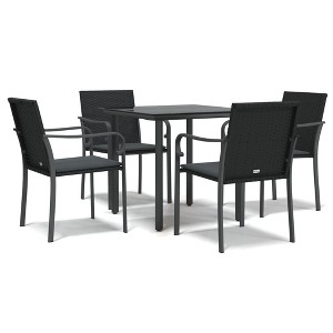 vidaXL Patio Dining Set Table and Chair with Cushions Poly Rattan and Steel - Black 31.5" Table Length 4 Piece - 1 of 4