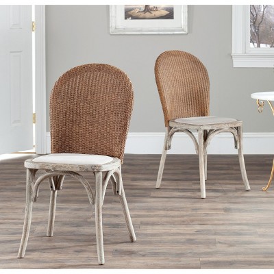 Ivory Woven Cane and Oak Dining Side Chair Set