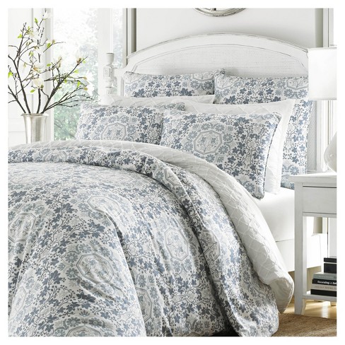 grey and royal blue comforter
