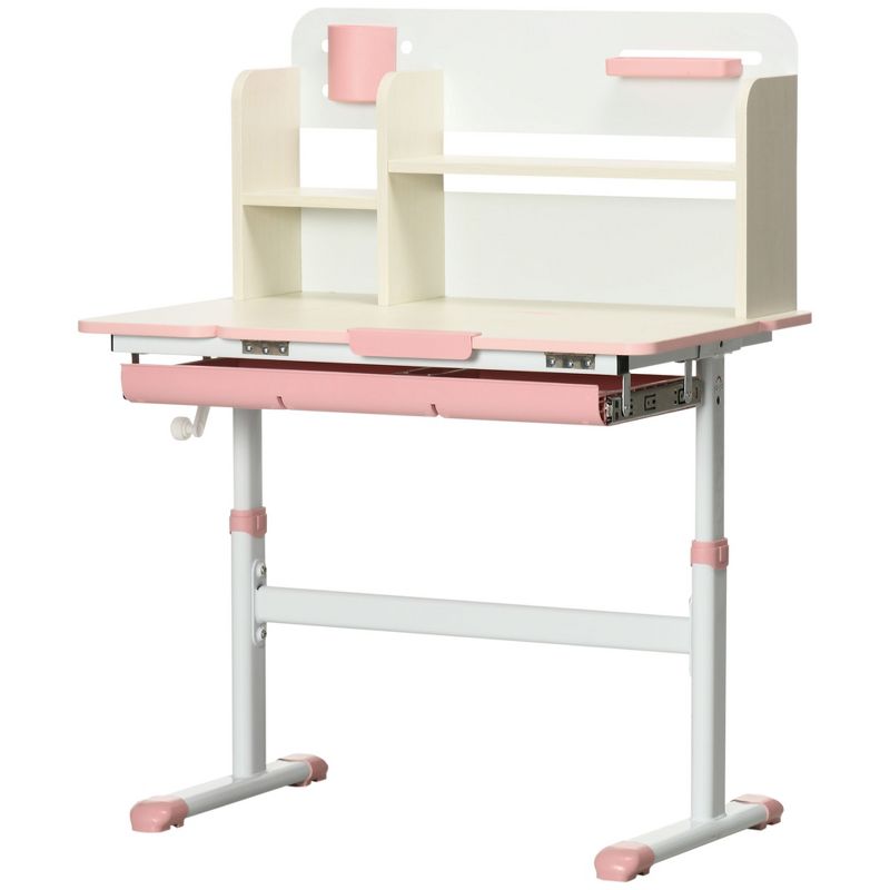 Qaba Kids Desk, Height Adjustable Children School Study Table, Student Writing Desk with Tilt Desktop, Drawer, Storage Shelf, Pen Holder, 4 of 7