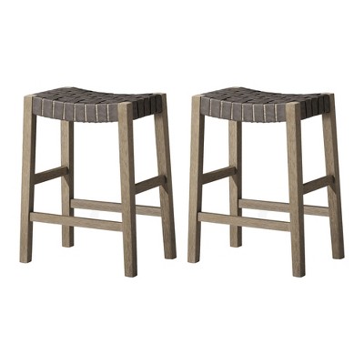 Maven Lane Emerson Backless Saddle Kitchen Stool in Vegan Leather Seat, Set of 2