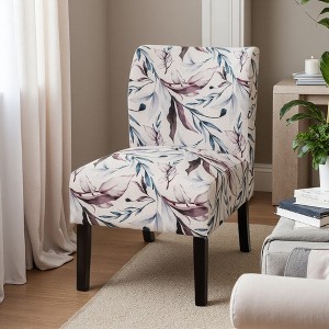 Print Fabric Armless Contemporary Accent Chair with Purple Floral Pattern - 1 of 4