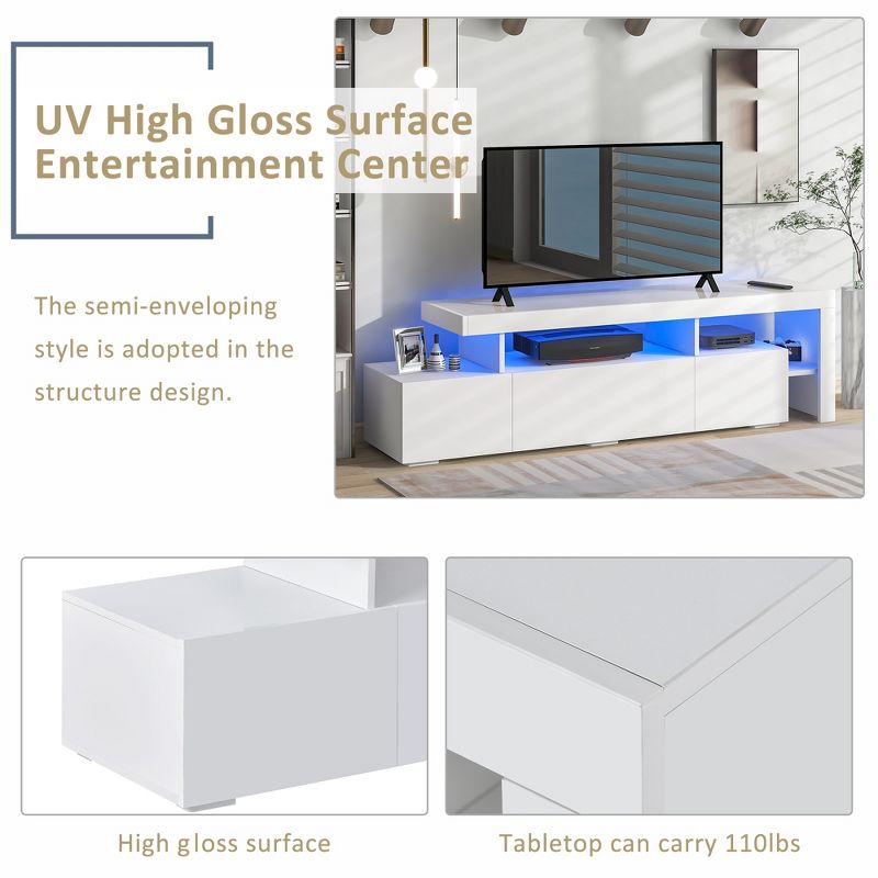 Modern TV Stand for TVs up to 70'', UV High Gloss Surface Entertainment Center with DVD Shelf-ModernLuxe, 5 of 14