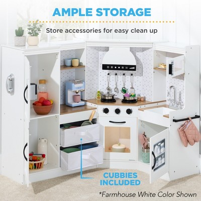 Pink Wooden Corner Kitchen Playset with Lights and Sounds