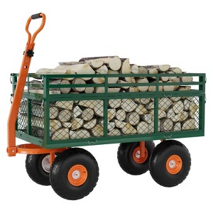 Heavy Duty Steel Garden Cart, Capacity 3 In 1 Pullable Garden Wagon with 13" Wheels, for Gardening Soil, Tools, and Plant Transport - 1 of 4