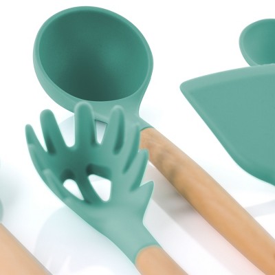 MegaChef 9 Piece Mint Green Silicone and Wood Cooking Kitchen Utensil Set — фото 3