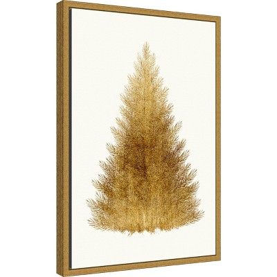Golden Christmas Tree Framed Canvas Wall Art Print