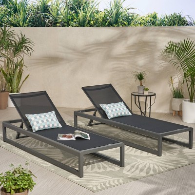 Black Aluminum Mesh Adjustable Outdoor Chaise Lounge Set