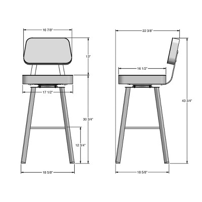 Clarkson 43'' Gray Leather & Metal Industrial Swivel Barstool
