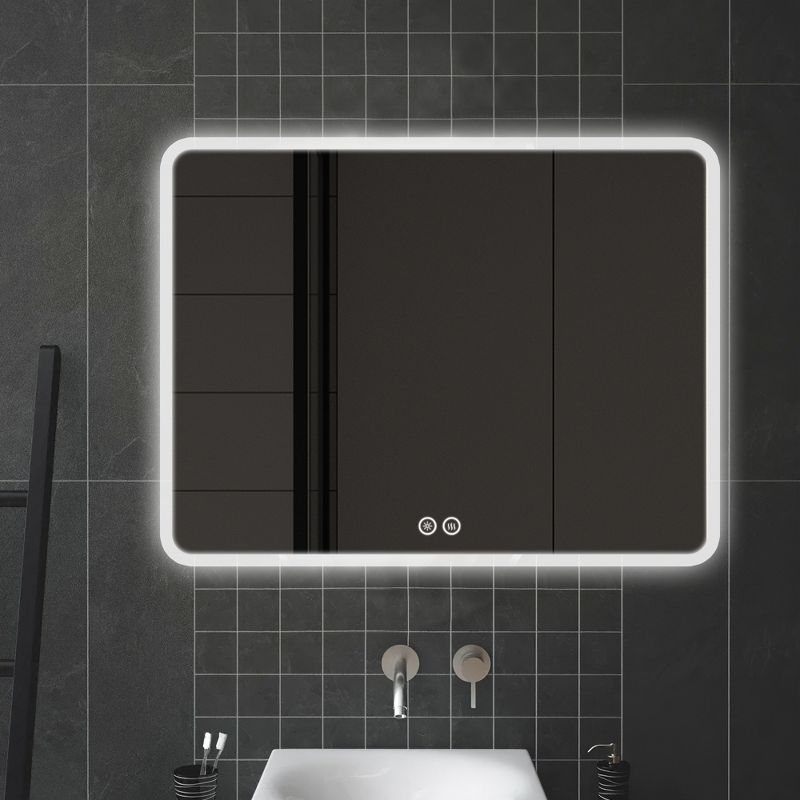 Neutypechic Modern Rectangular Bathroom Vanity Mirror with LED Lights Anti-fog Wall Mirror - 39"x32", 1 of 7