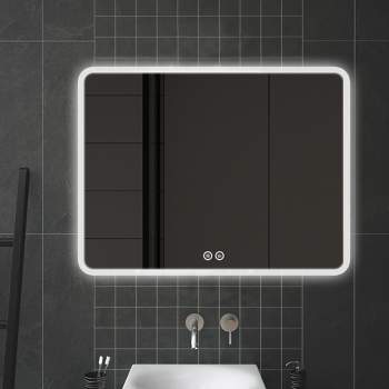 Neutypechic Modern Rectangular Bathroom Vanity Mirror with LED Lights Anti-fog Wall Mirror - 39"x32"