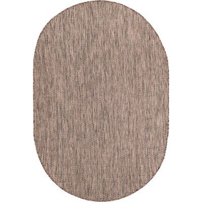 Light Brown Oval Synthetic Outdoor Area Rug 4' x 6'