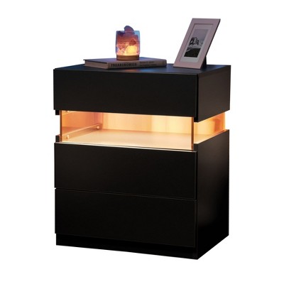 FONTOI Nightstand with Acrylic Board&Drawers, Bedside Table with Storage Cabinet for Bedroom, Black, 19.67"*22.44"*14.57"