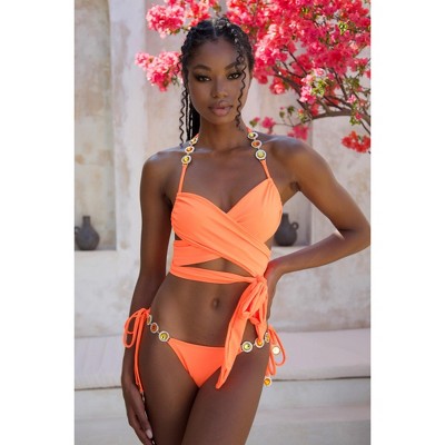 'Orange' Ria Wrap Bikini Top Orange Medium