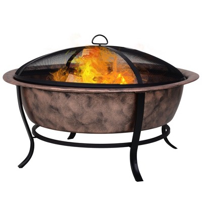 Outsunny 35" Outdoor Fire Pit Wood Burning Black Rustic Cauldron Style Steel Bowl w/Log Poker ａｎｄ Mesh Screen Enclosure for Ember Protection