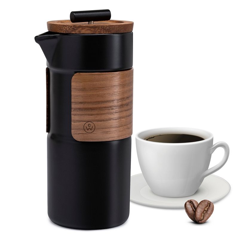ChefWave Artisan Series Travel French Press Coffee Maker with Bamboo Lid (Black), 1 of 4