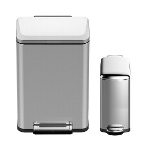 WhizMax Trash Can Combo Set, Stainless Steel Step Tread Trash Can - 1 of 4