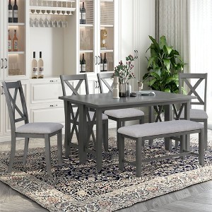 CAVINAS Dining Table Set for 6 Solid Wood Space Saving Foldable Table and 4 Chairs with Bench for Kitchen - 1 of 4