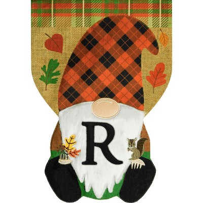 Fall Gnome Burlap Monogram Letter R Garden Flag 18" x 12.5" Briarwood Lane