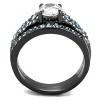 Slickblue Women's Stacked-Style CZ Ring – Clear Center with Blue Cluster Accents, IP Gunmetal Finish, Size 5–10 - 3 of 4
