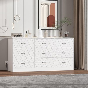 9 Drawer Dresser for Bedroom with Power Outlet, 63'' Wooden Large Dresser with Wide Drawers - 1 of 4