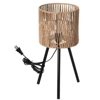 Vintiquewise Woven Designed Bamboo Tripod Floor Lamp with Plug in Cord On and Off Switch