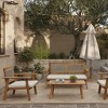 LuxenHome Outdoor Acacia Wood Rope Back 4-Piece Patio Seating with Cushions and Coffee Table Set - 4 of 4