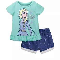 Disney Frozen Moana Princess Elsa Jasmine Ariel Rapunzel Tiana T-Shirt & French Terry Shorts Outfit Set Infant to Big Kid 