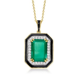 Ross-Simons Green Chalcedony and .60 ct. t.w. White Topaz Pendant Necklace With Black Enamel in 18kt Gold Over Sterling Size 18 - 1 of 3