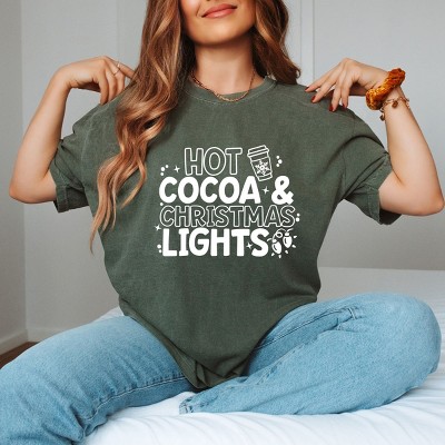 Simply Sage Market Hot Cocoa and Christmas Lights Garment Dyed Tee