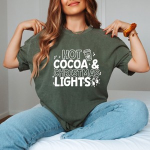 Simply Sage Market Hot Cocoa and Christmas Lights Garment Dyed Tee - 1 of 4