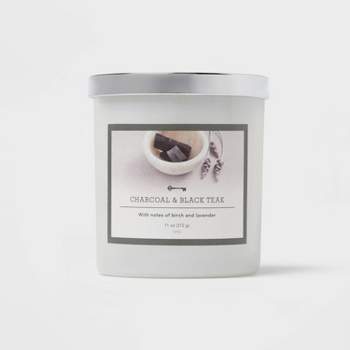 Milky Glass Charcoal & Black Teak Lidded Jar Candle 11oz - Threshold™