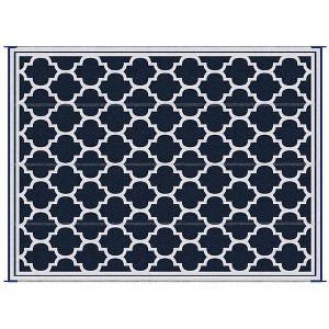 Resenkos Floor Mat Carpet,Indoor Door Mat,9'x 12' Modern Outdoor Rug, Reversible and Folding Rug, with Four Straps, Black - 1 of 4