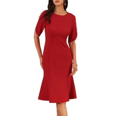 INSPIRE CHIC Women's Cocktail Mermaid Beaded Sleeves Wedding Guest Formal Bodycon Midi Dress