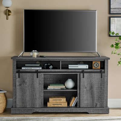 Bella Depot Entertainment Center with Storage Cabinets and Sliding Barn Door, Mid Century TV Stand for TVs up to 65"
