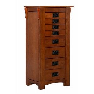 Powell Delia Traditional Wood 8 Lined Drawer Jewelry Armoire Oak Finish: Freestanding with Mirror, Felt-Lined Storage - 1 of 4