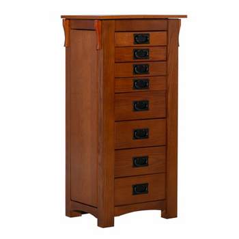 Delia Traditional Wood 8 Lined Drawer Jewelry Armoire Oak Finish - Powell