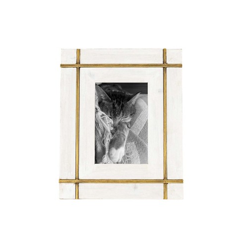 4x6 Inch Bordered Picture Frame White Wood, Mdf, Metal & Glass By