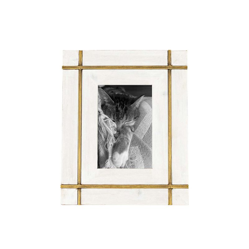 4x6 Inch Bordered Picture Frame White Wood, MDF, Metal & Glass by Foreside Home & Garden, 1 of 8
