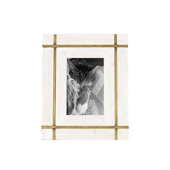 4x6 Inch Bordered Picture Frame White Wood, MDF, Metal & Glass by Foreside Home & Garden