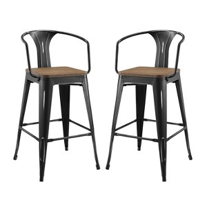 Modway Promenade Bar Stool Set of 2 - Powder Coated Steel , metal/powder coating (antique), bamboo seat(painted), Plastic foot pad, Chair Weight Capa - 1 of 4
