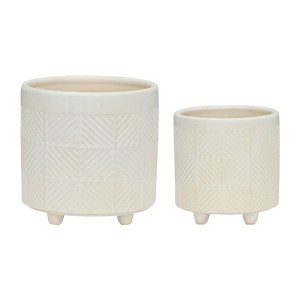 Gulches Set of 2 Textured Planters, Shiny White, 6x6x7" & 8x8x8" - 1 of 4