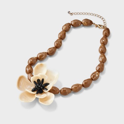 Beaded Flower Necklace - A New Day™ Tan