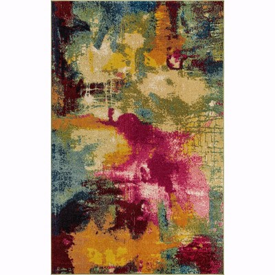 Colorful Abstract Multi-Colored Synthetic Rectangular Area Rug