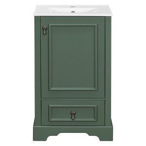 Vynxaria 20-Inch Green Bathroom Vanity - Ceramic Sink, Soft-Close Door/Drawer, Door Rack - Modern Space-Saving for Small Bathrooms - 1 of 4