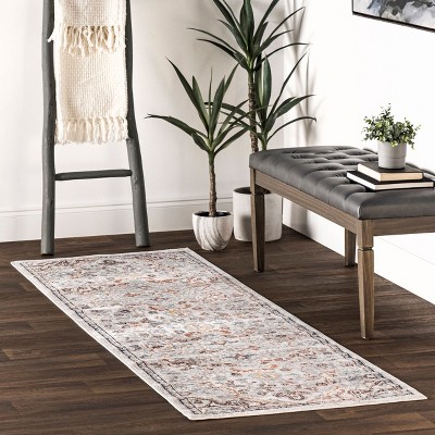 Beige and Red Synthetic Washable Runner Rug, 2' 8" x 8'