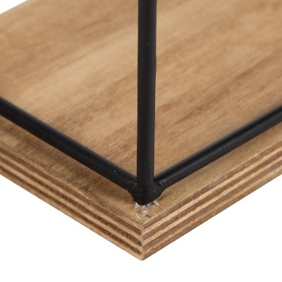 24" Rustic Brown and Black Wood & Metal Floating Wall Shelf Set